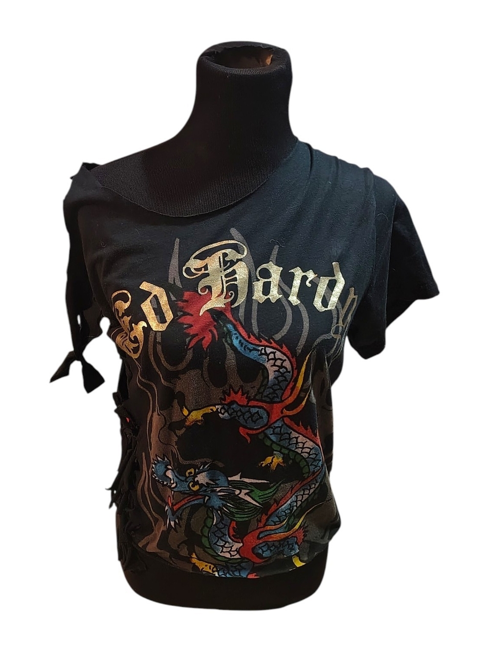 Ed Hardy Black Dragon Graphic Tee, Hand Cut